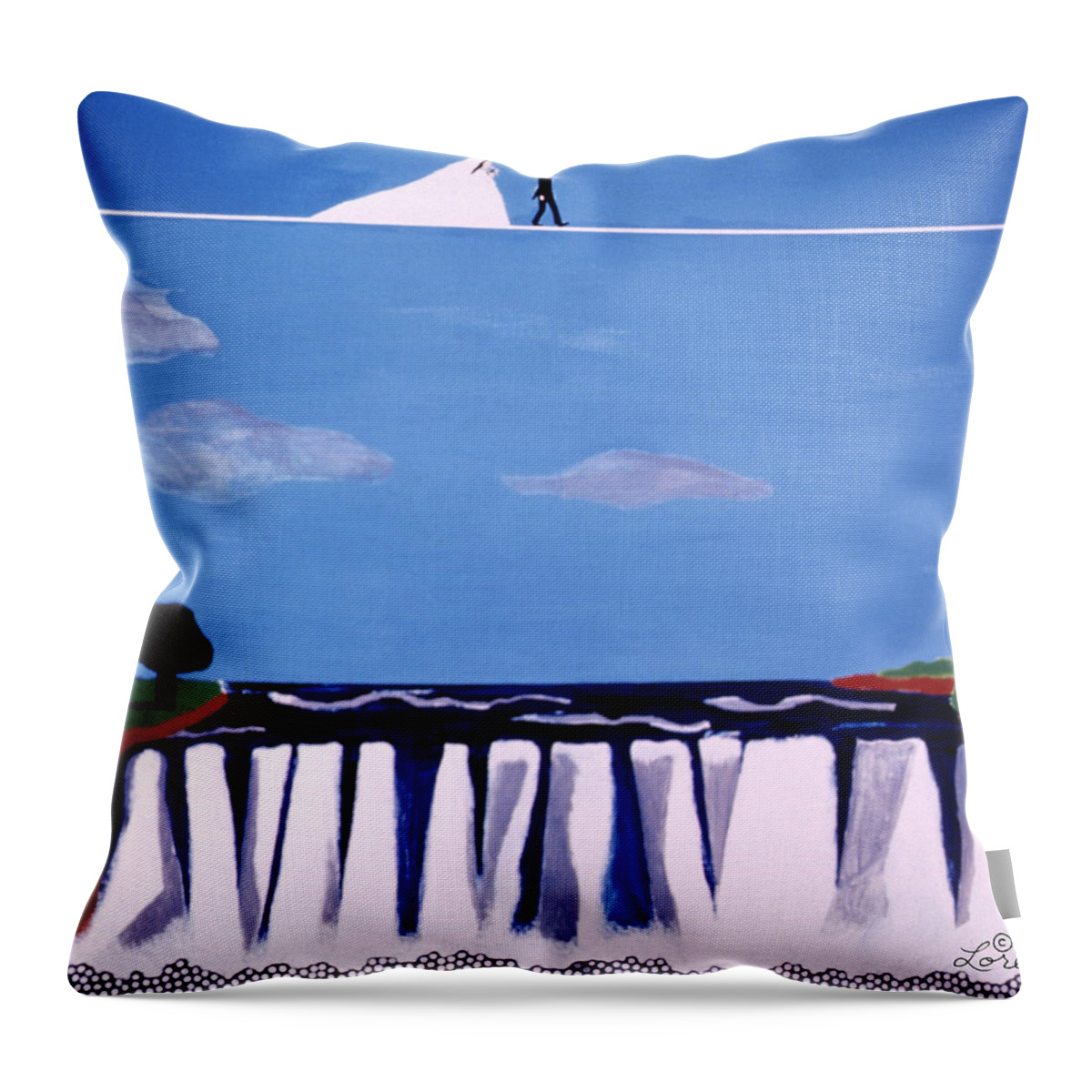 Humor Throw Pillow featuring the painting Wedding over Niagara Falls by Sharron Loree
