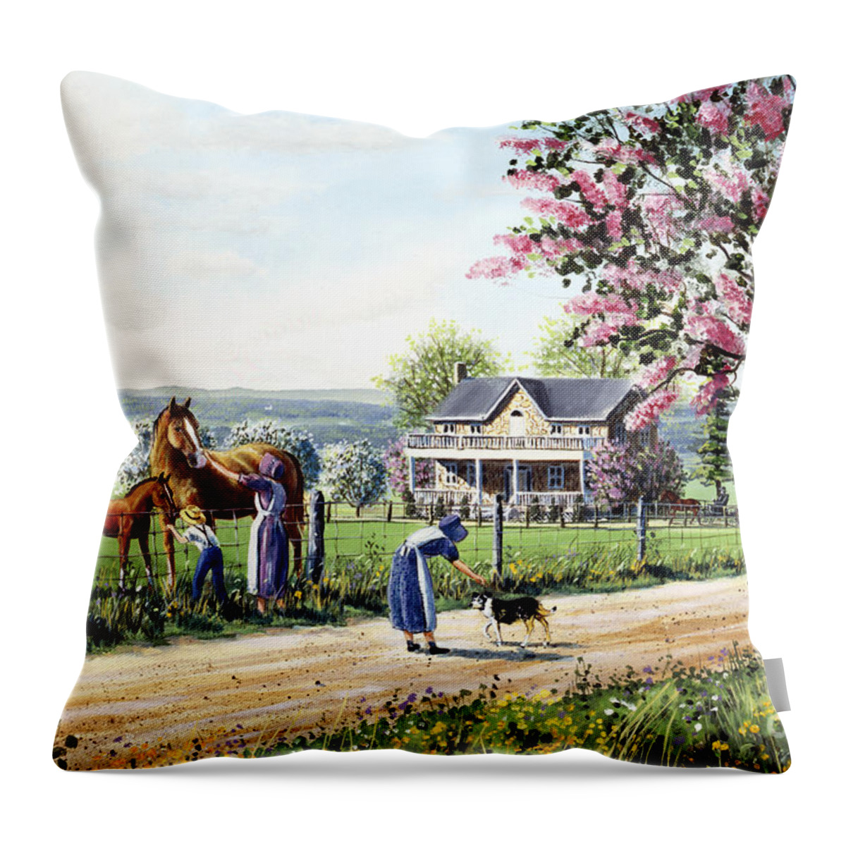 apple Blossoms Throw Pillow featuring the painting Welcome Home by Roger Witmer