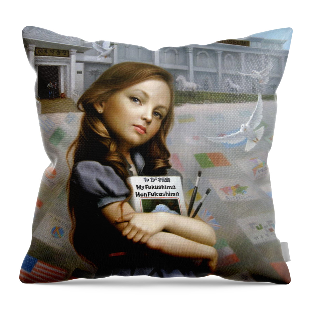 Welcome Throw Pillow featuring the painting Welcome to Geoje by Yoo Choong Yeul