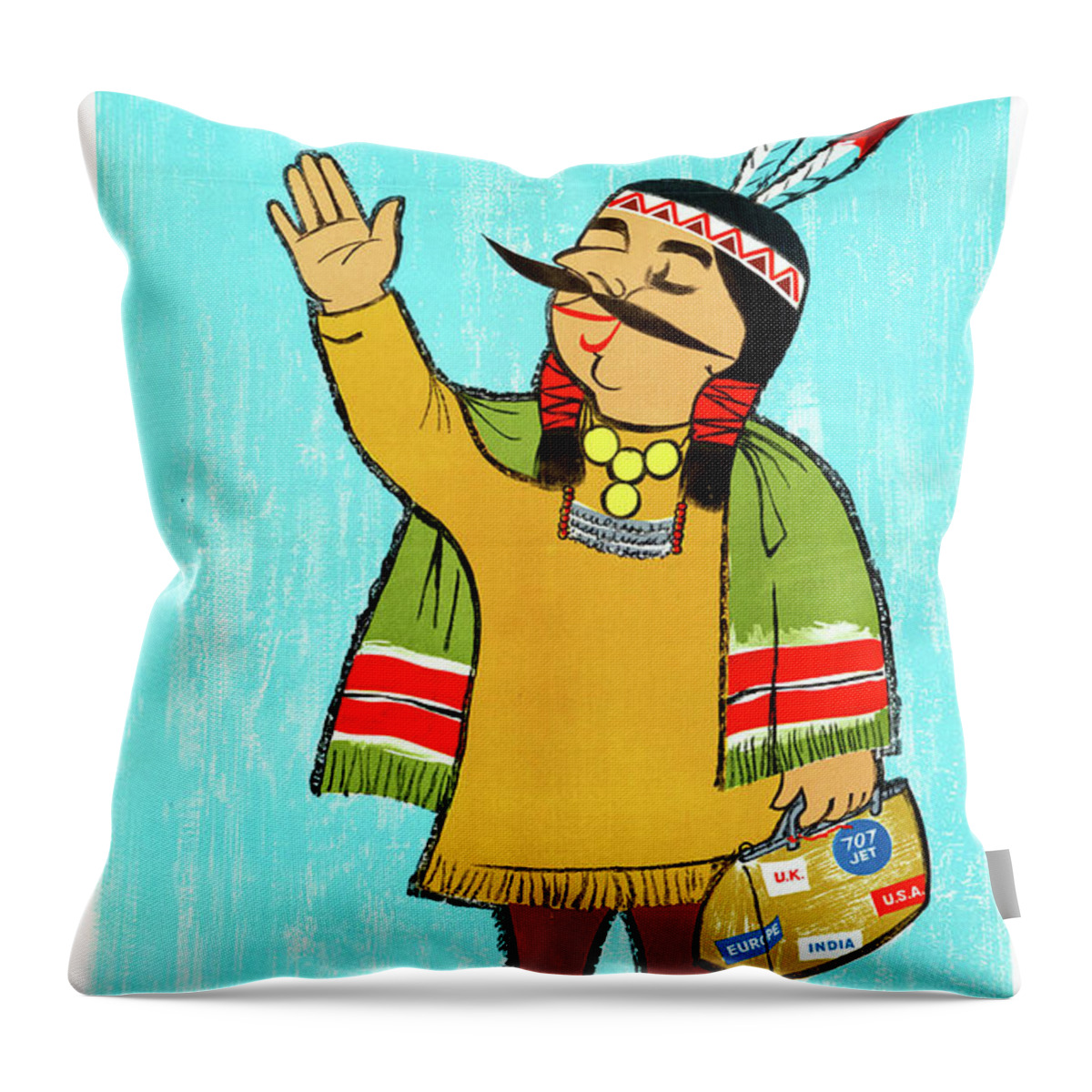 Welcome Throw Pillow featuring the painting Welcome to India, vintage airline poster by Long Shot