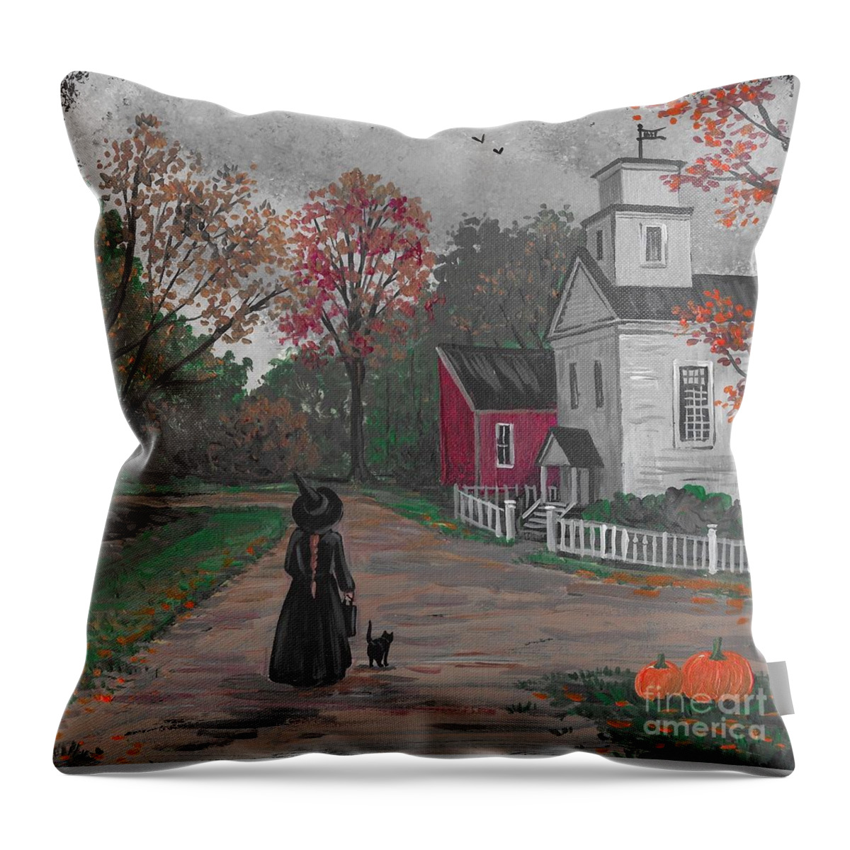 Print Throw Pillow featuring the painting Welcome To Sleepy Hollow by Margaryta Yermolayeva