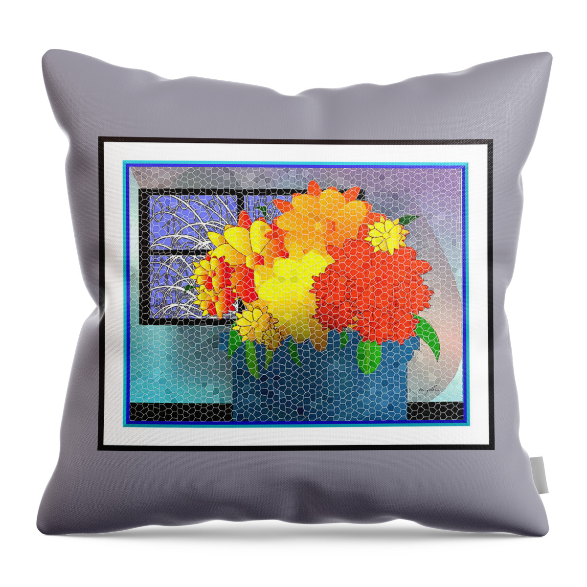 Floral Throw Pillow featuring the digital art Welcoming Mosaic by Iris Gelbart