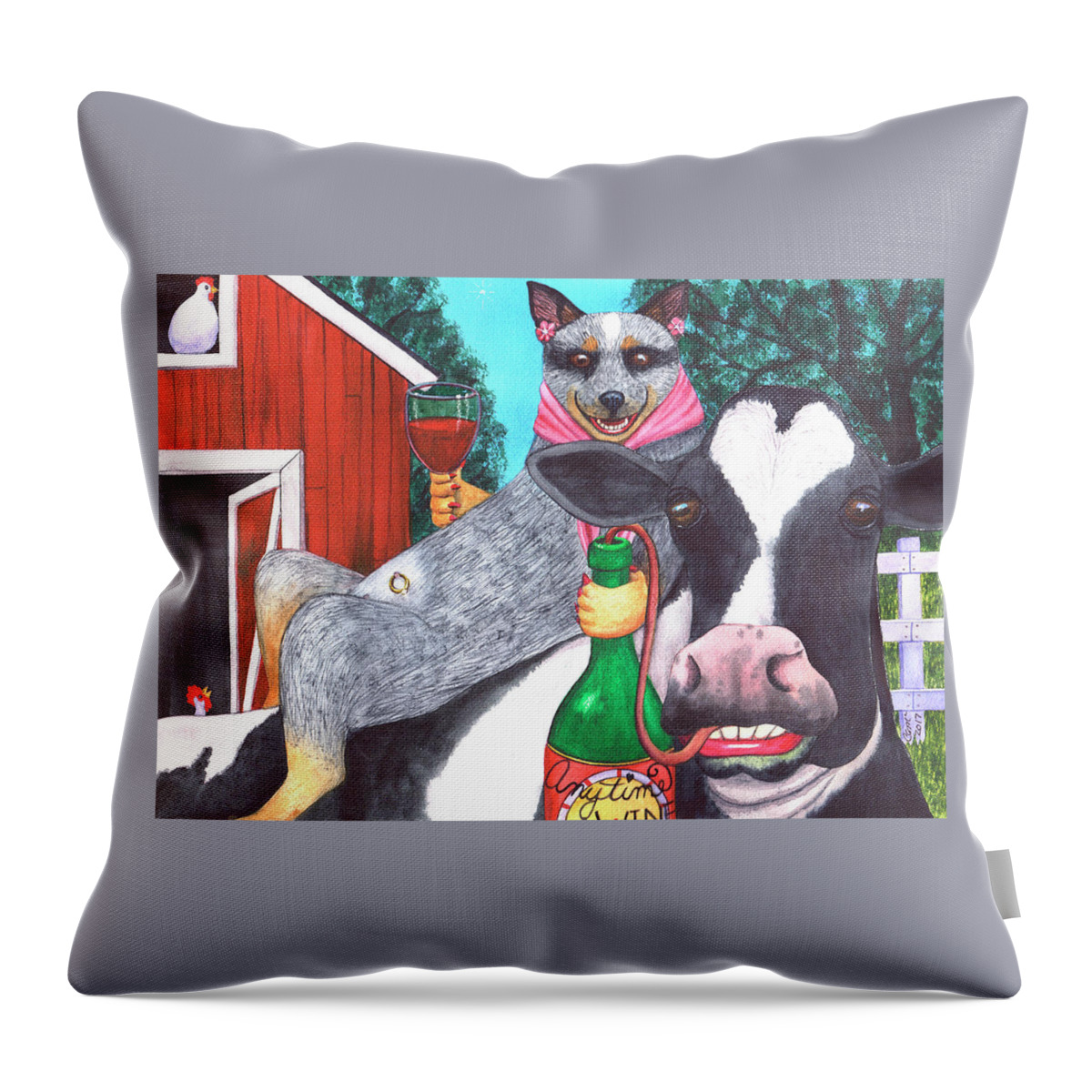 Wine Throw Pillow featuring the painting We'll be wining til all the cows come home by Catherine G McElroy