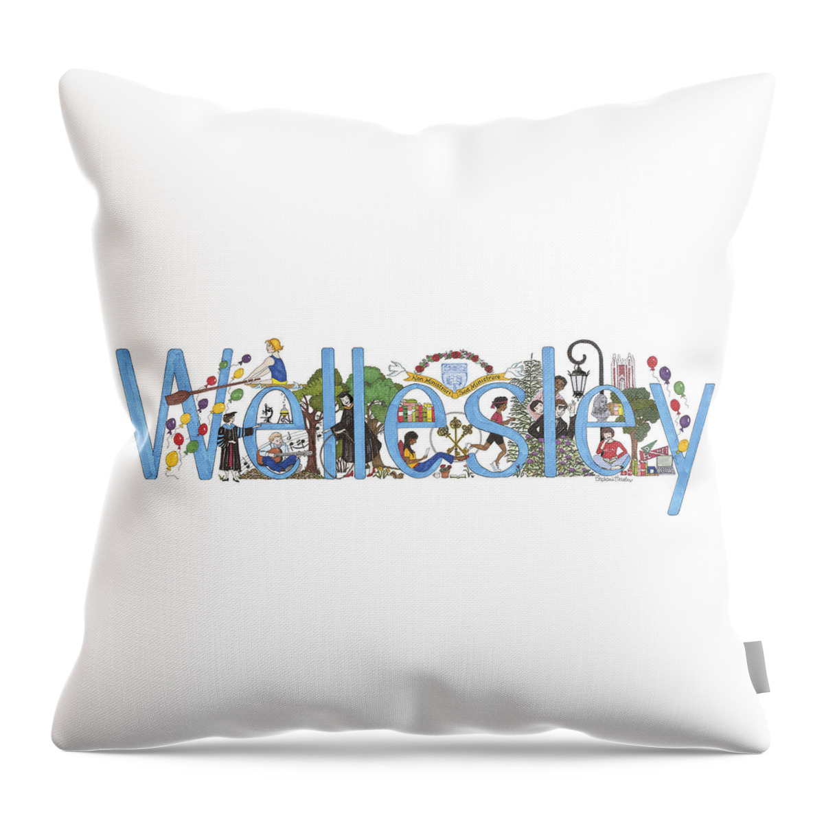 Wellesley College Throw Pillow featuring the mixed media Wellesley College by Stephanie Hessler