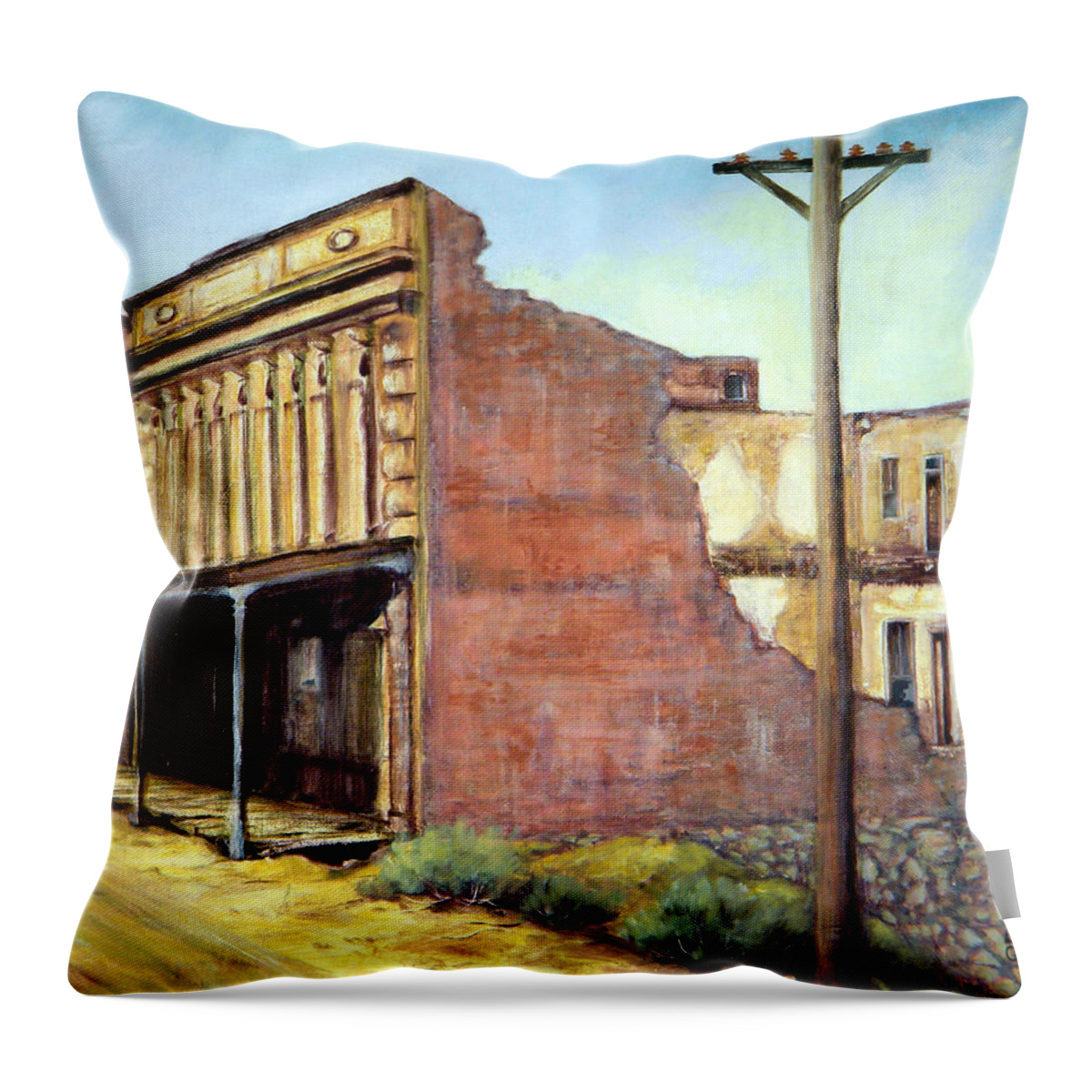 West Throw Pillow featuring the painting Wells Fargo Virginia City Nevada by Evelyne Boynton Grierson