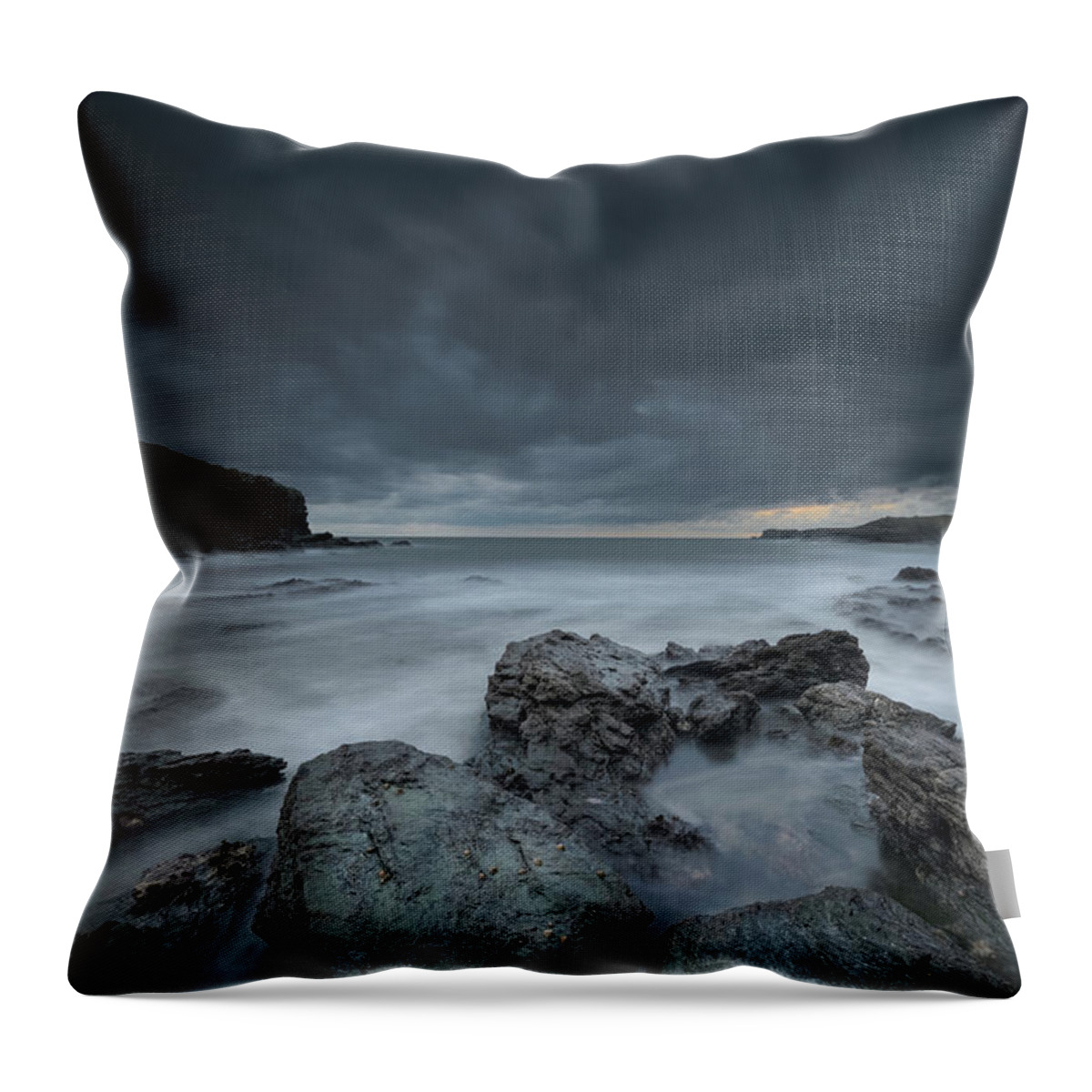 North Wales Throw Pillow featuring the photograph Welsh Seascape at Dusk. by Andy Astbury