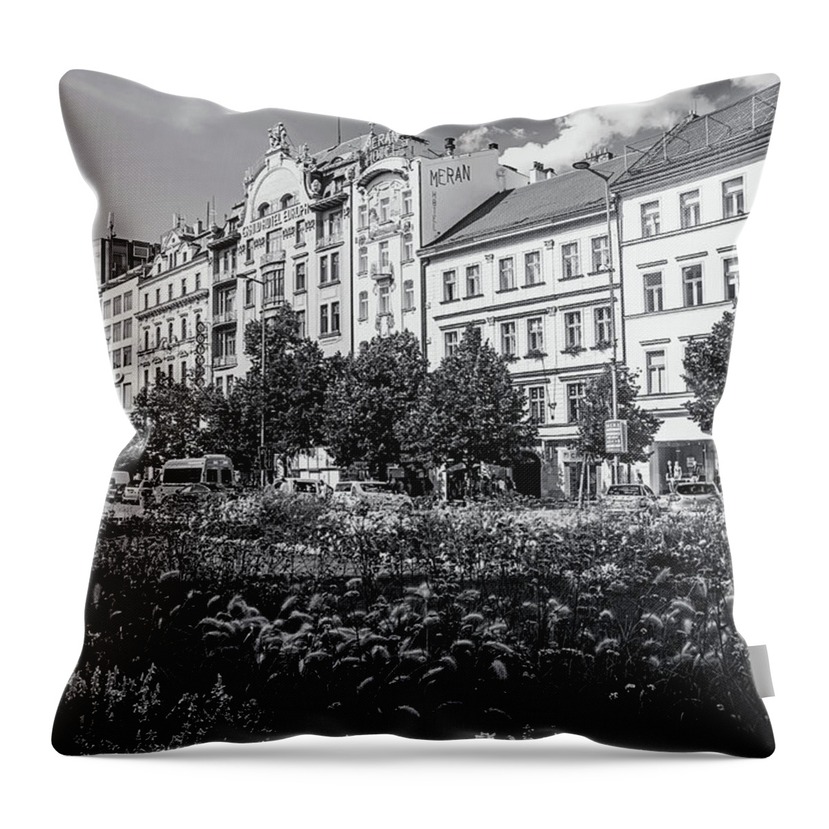 Jenny Rainbow Fine Art Photography Throw Pillow featuring the photograph Wenceslas Square in Prague by Jenny Rainbow