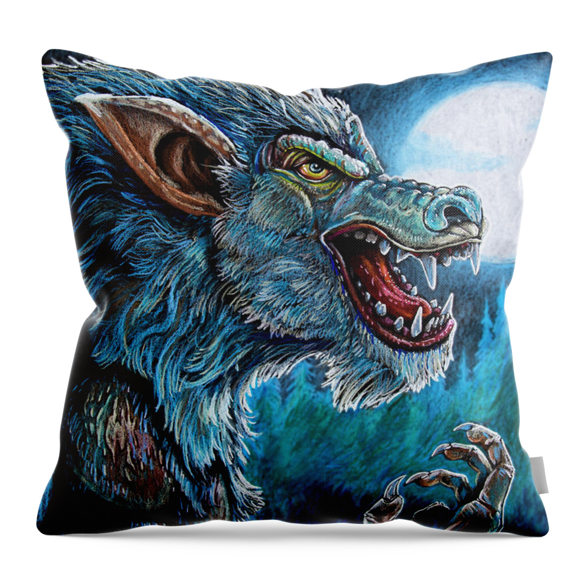 Werewolf Throw Pillow featuring the drawing Werewolf by Aaron Spong