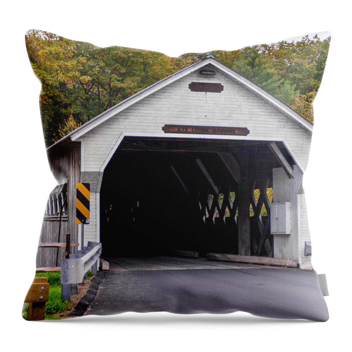 West Dummerston Covered Bridge Throw Pillow featuring the photograph West Dummerston Covered Bridge by Scenic Vermont Photography
