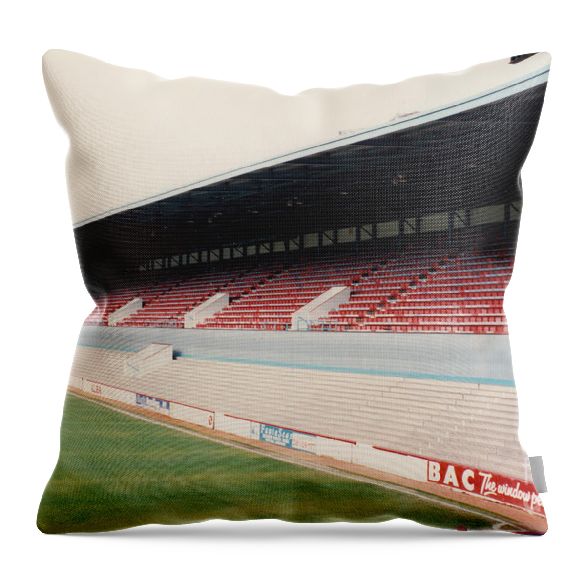 West Ham Throw Pillow featuring the photograph West Ham - Upton Park - East Stand 3 - April 1991 by Legendary Football Grounds