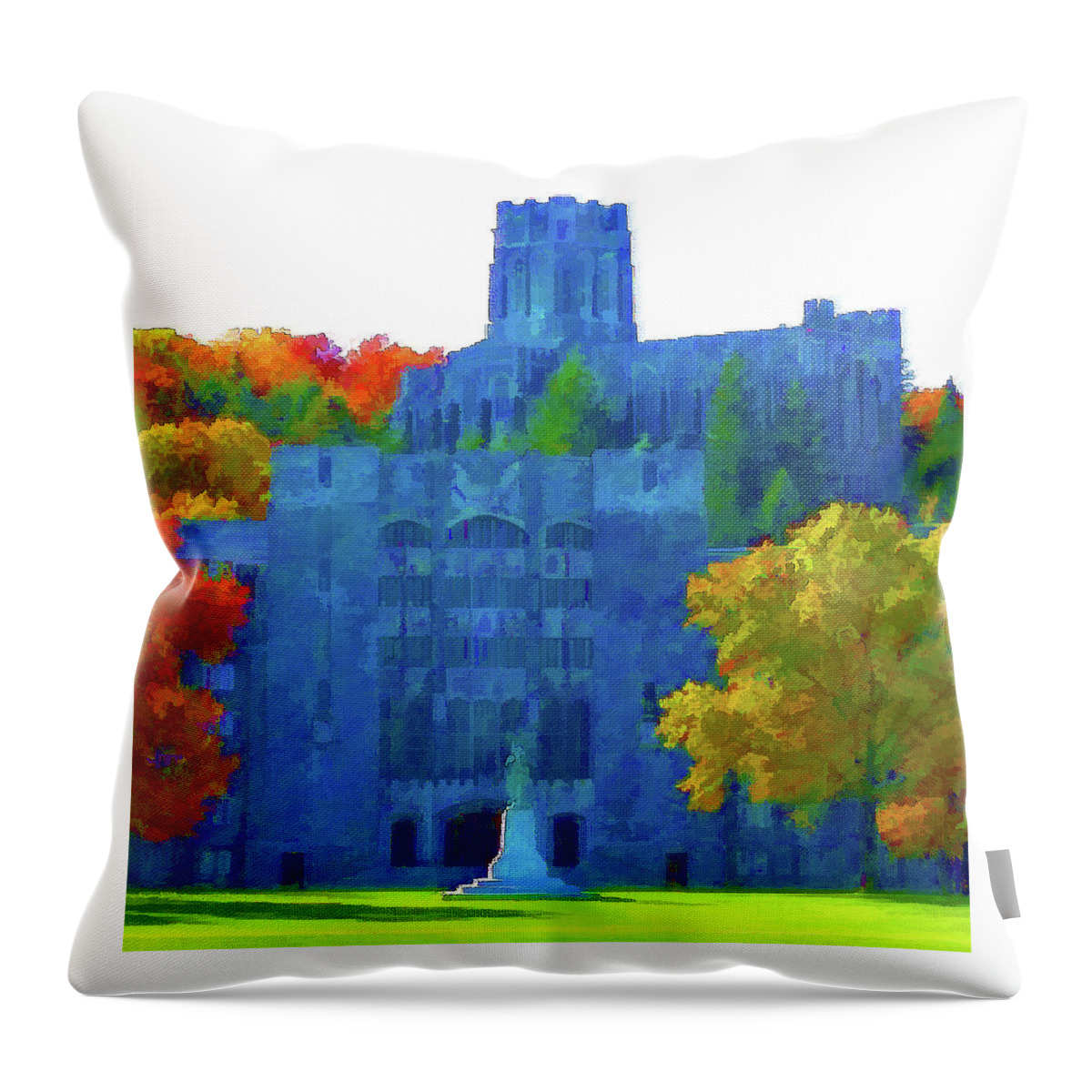 West Point Throw Pillow featuring the mixed media West Point Academy by DJ Fessenden