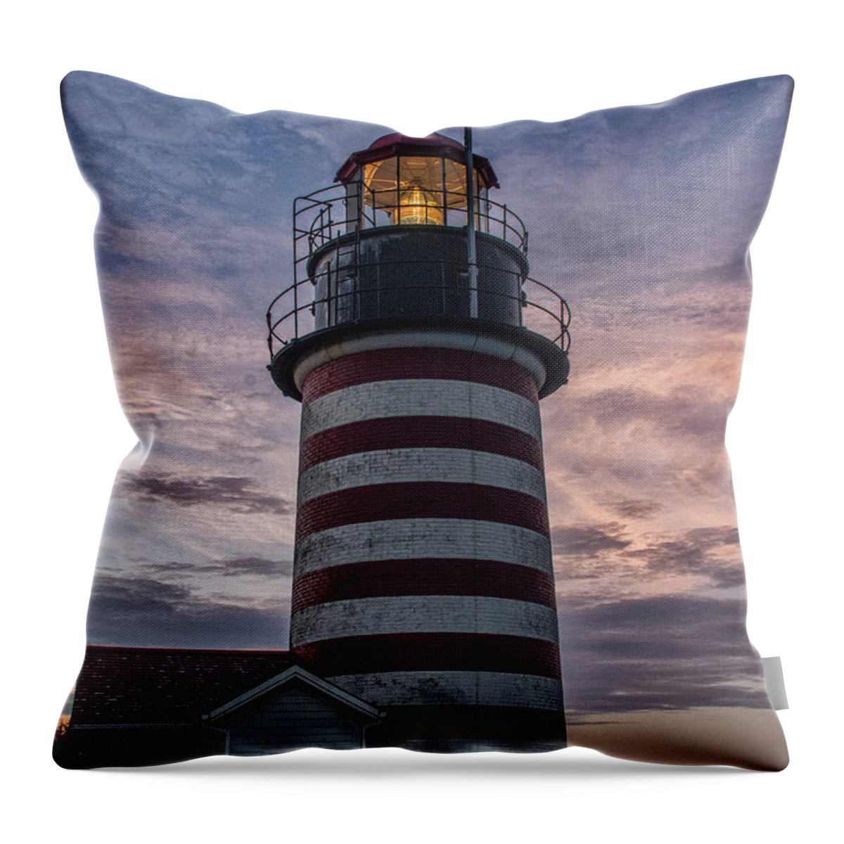 Lighthouse Throw Pillow featuring the photograph West Quoddy Head Lighthouse by Erika Fawcett