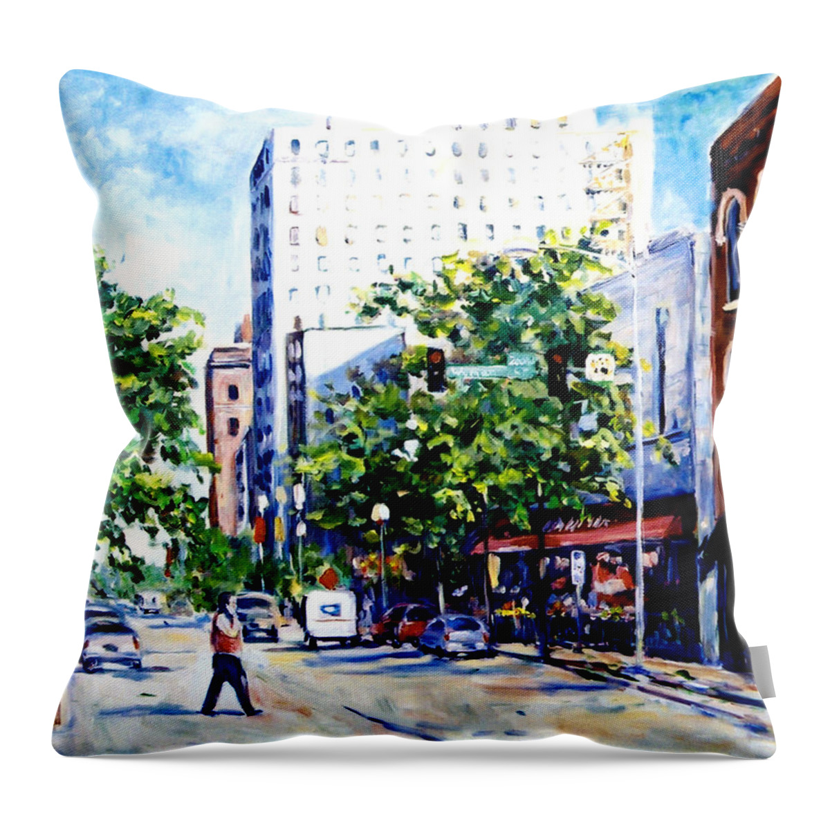 Ingrid Dohm Throw Pillow featuring the painting West State and Wyman Streets by Ingrid Dohm