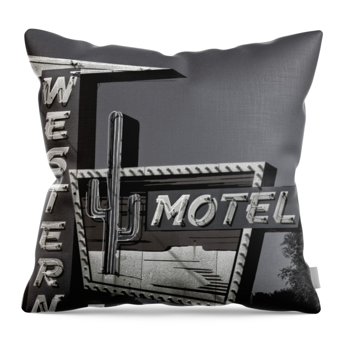 Motel Throw Pillow featuring the photograph Western Motel in Black and White by Matthew Bamberg