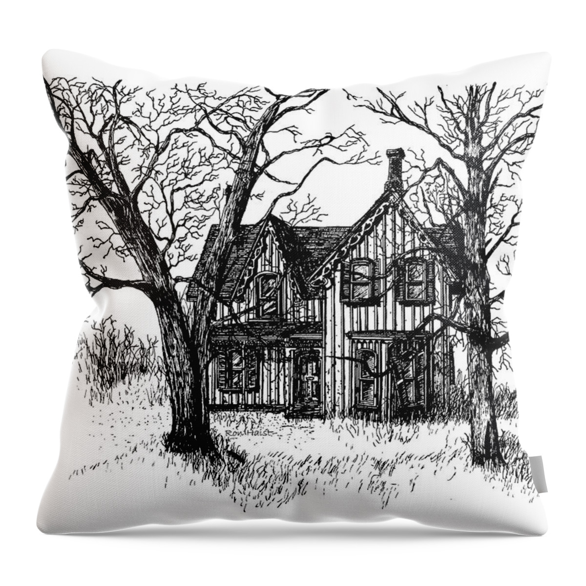 House Throw Pillow featuring the drawing Westhill House 1 by Ron Haist