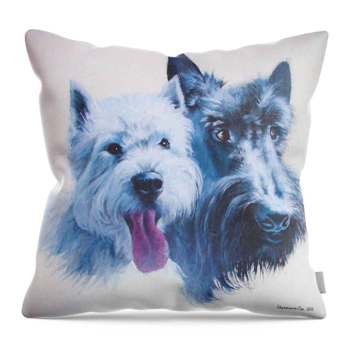 Dog Throw Pillow featuring the digital art Westie and Scotty Dogs by Charmaine Zoe