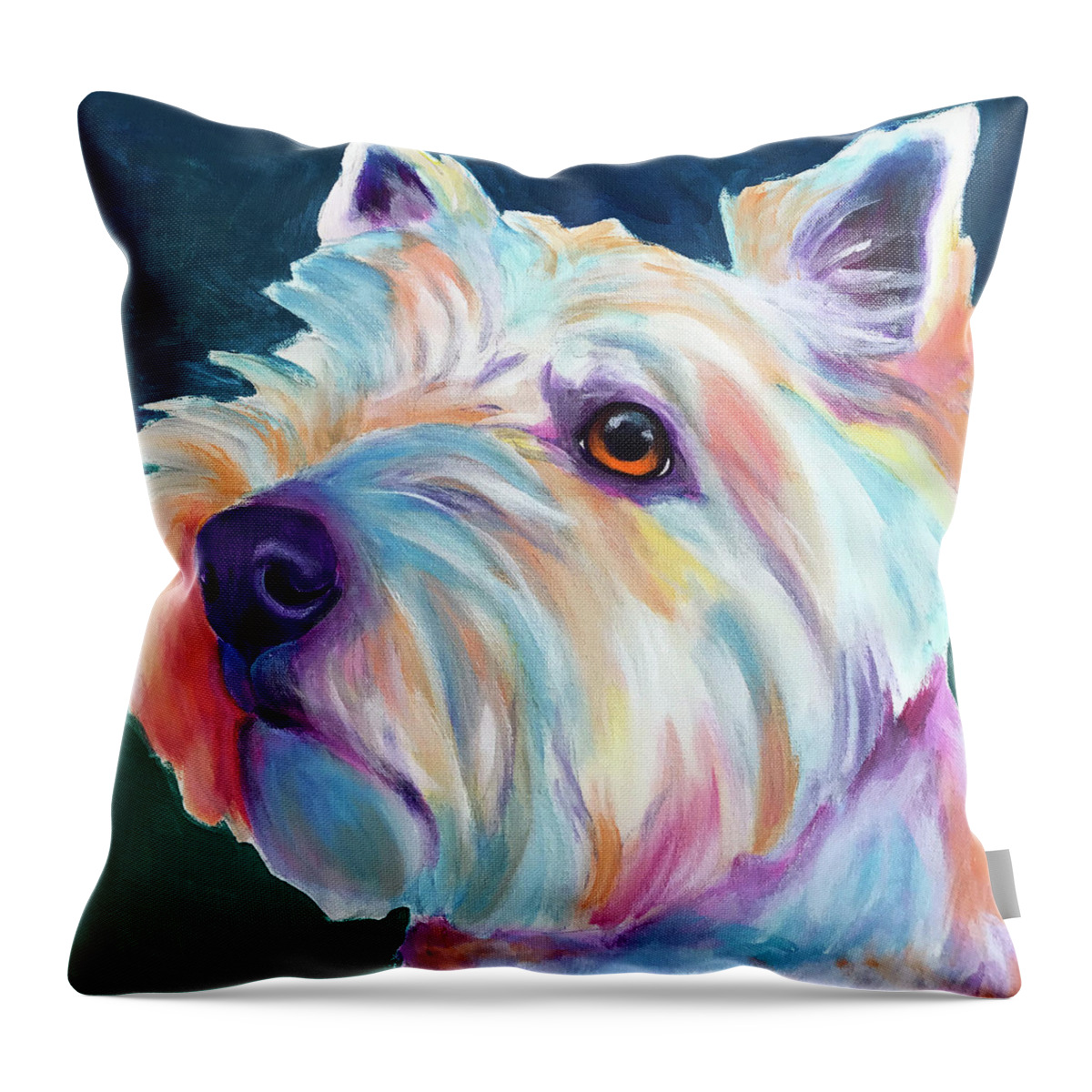 Pet Portrait Throw Pillow featuring the painting Westie - Chispy Profile by Dawg Painter