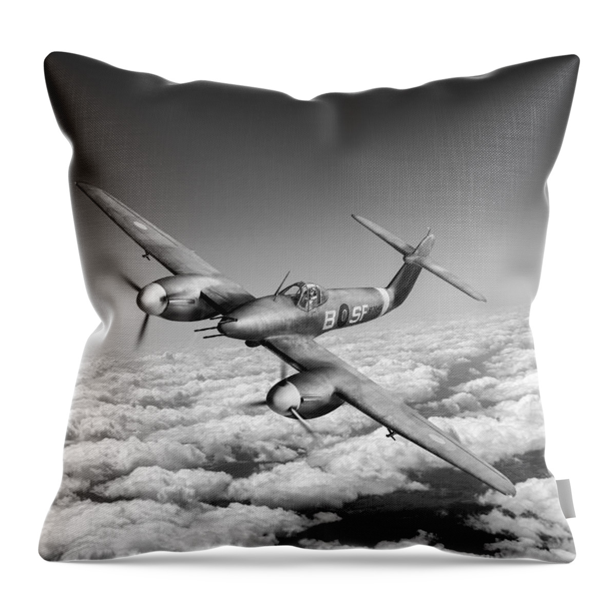 137 Squadron Throw Pillow featuring the photograph Westland Whirlwind portrait black and white version by Gary Eason