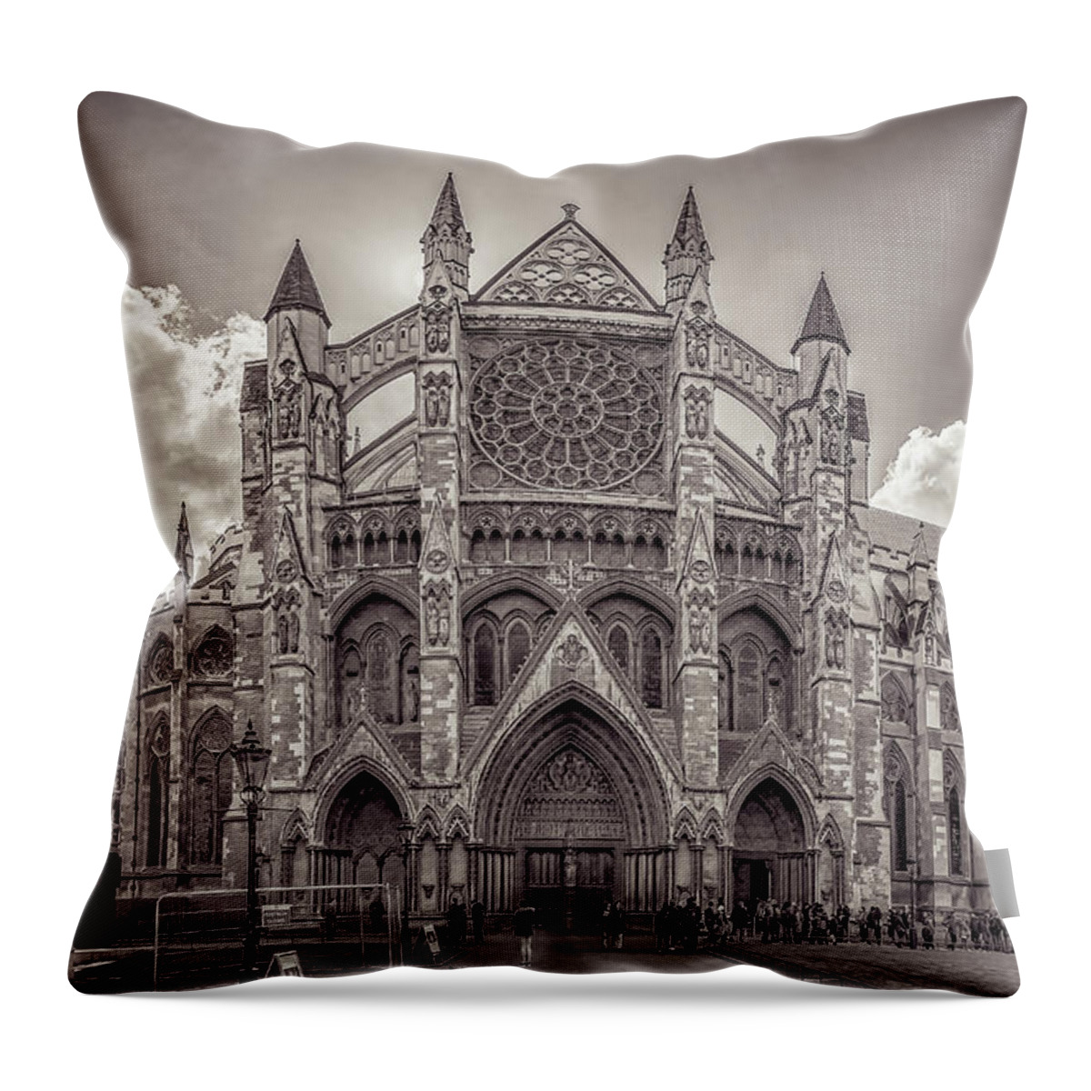 Abbey Throw Pillow featuring the photograph Westminster Abbey panorama monochrome by Mariusz Talarek