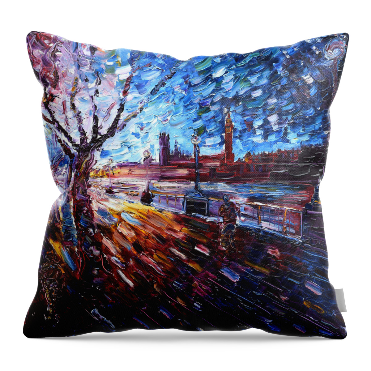London Throw Pillow featuring the painting Westminster Bridge Thames London by Pete Caswell