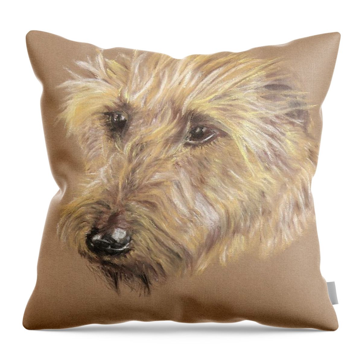 Wet Beard Dog Portrait Theo Pastel Art Irish Terrier Throw Pillow featuring the pastel Wet Beard by Sandra Muirhead