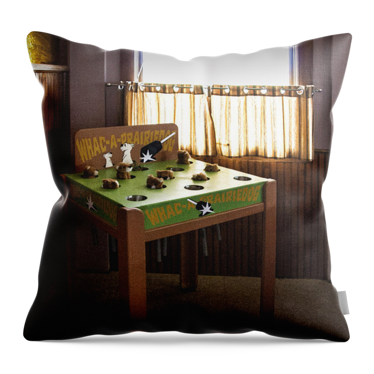 Art Throw Pillow featuring the photograph Whac a Prairie Dog Game Table by Randall Nyhof