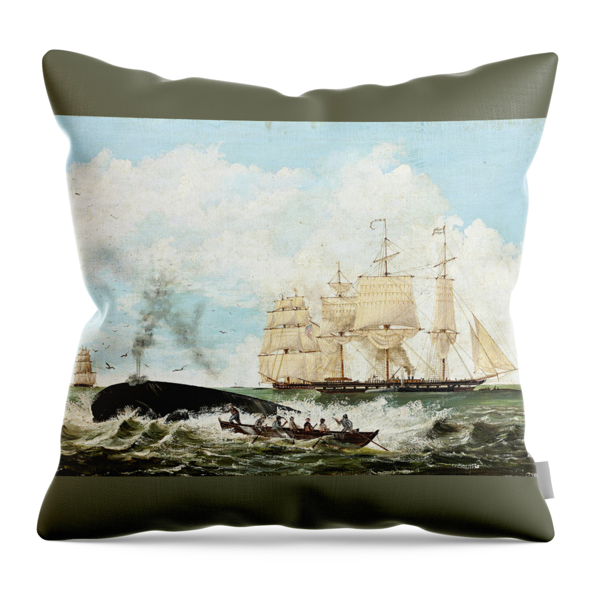 American School Throw Pillow featuring the painting Whaling by MotionAge Designs
