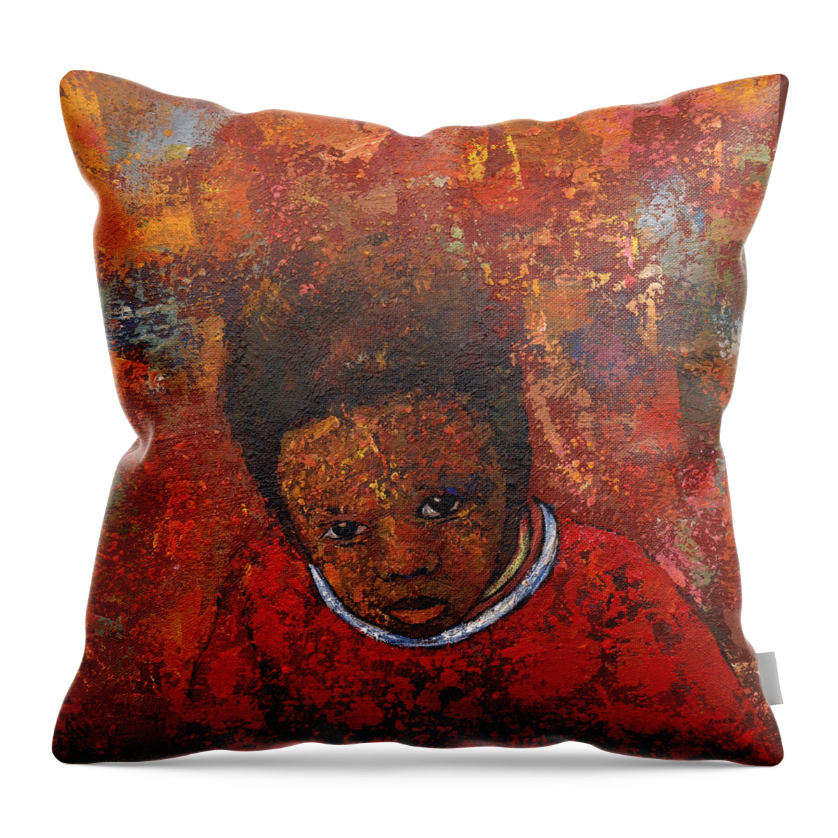 Ronexart Throw Pillow featuring the painting What Do U See by Ronex Ahimbisibwe