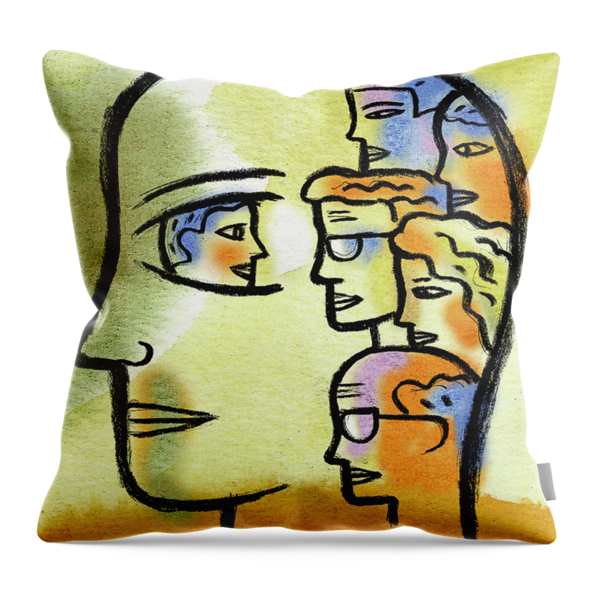  Inside Head People Inside Head Psychotherapy Therapist Therapy Bipolar Analyze Examine Look Mania Mental Disorder Schizophrenia Brain Disorder Mind Hallucinations Hallucinate Voices Profiles Eye Medical Personalities Split Split Personalities Psychotherapy Psychology Medical Colorful Throw Pillow featuring the painting WHAT do you think about your freands by Leon Zernitsky