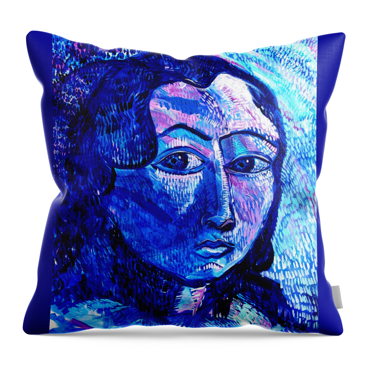 Blue Throw Pillow featuring the painting What Happens To Me Is What I Do by Rollin Kocsis