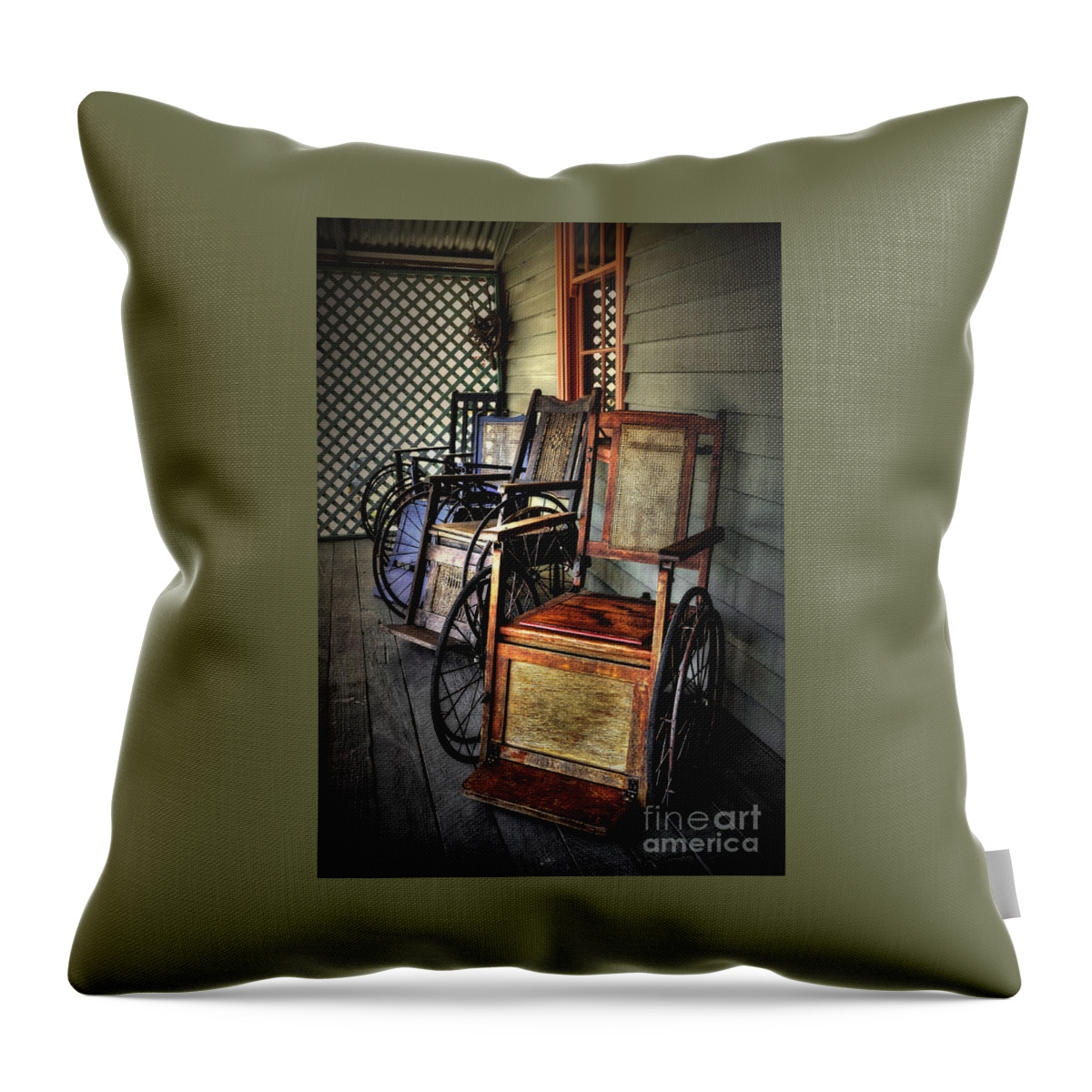 Photography Throw Pillow featuring the photograph Wheelchairs of Yesteryear by Kaye Menner by Kaye Menner