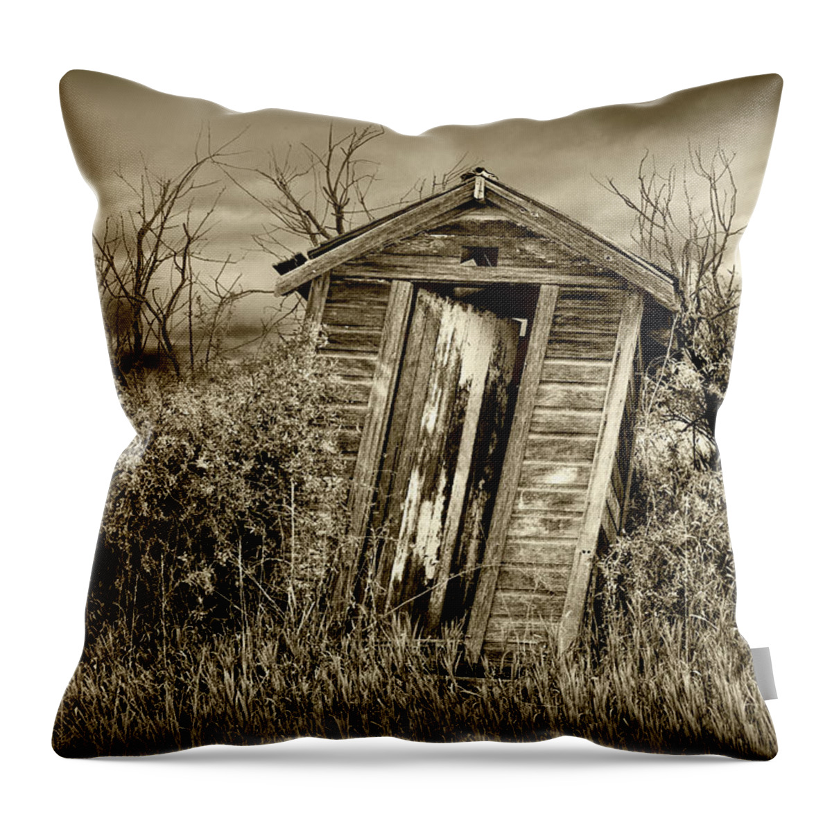 Outhouse Throw Pillow featuring the photograph When Nature Calls in Sepia Tone by Randall Nyhof
