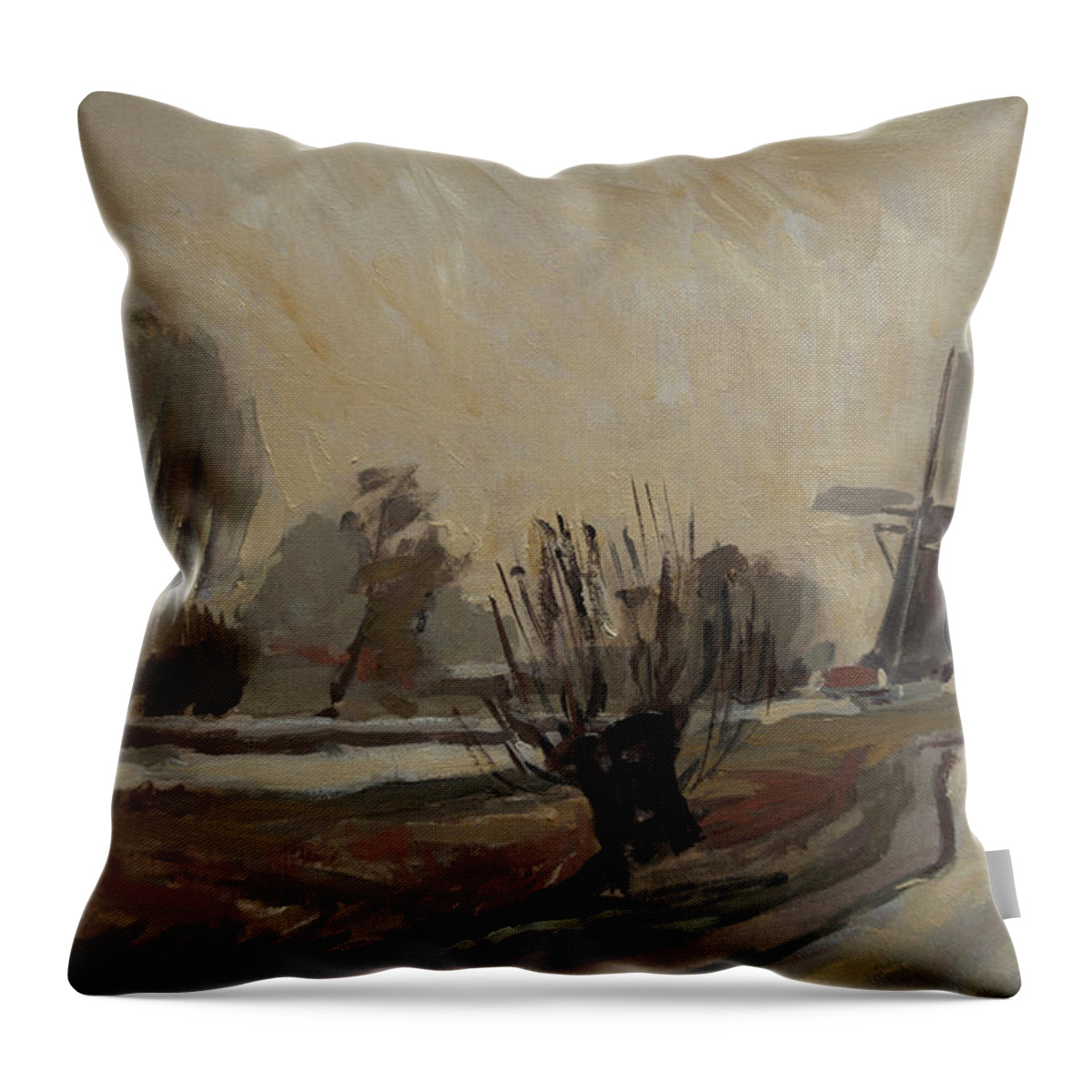 Abcoude Throw Pillow featuring the painting When roads look like canals by Nop Briex
