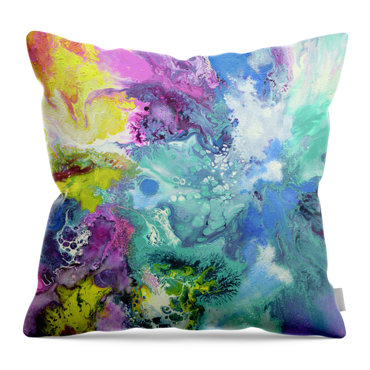 When The Angel Came Throw Pillow featuring the painting When the Angel Came by Sally Trace