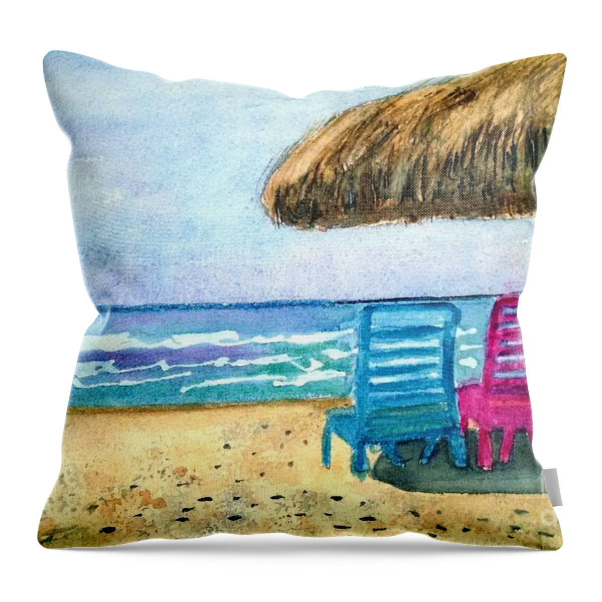  Beach Throw Pillow featuring the painting Peaceful Day at the Beach by Sue Carmony