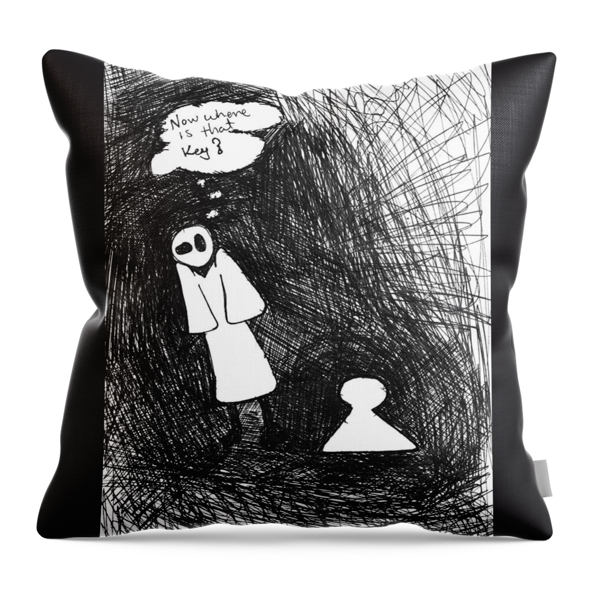 Pen Ink Throw Pillow featuring the drawing Where is the key by Mike Mooney