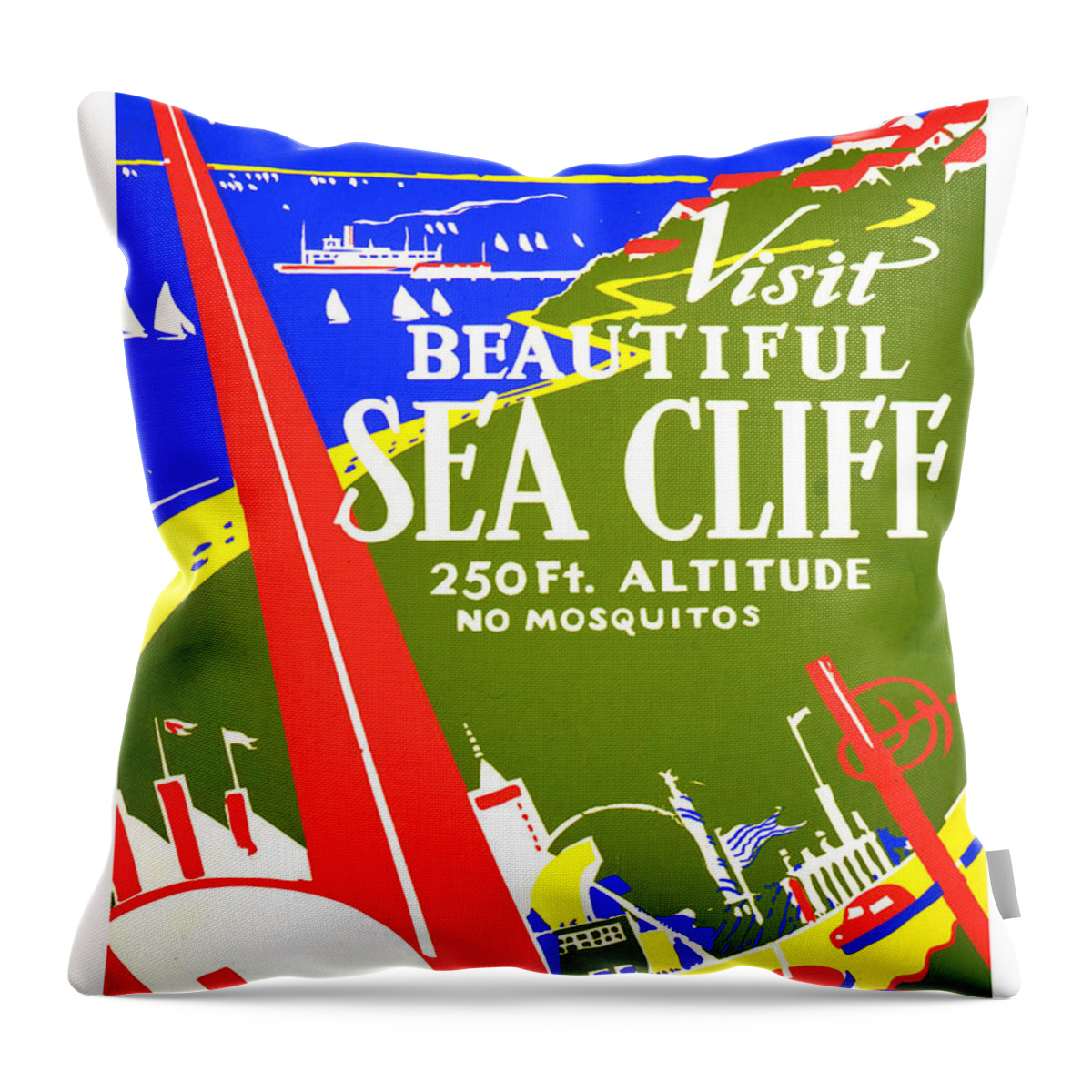 Worlds Fair Throw Pillow featuring the painting While in worlds fair, visit Sea Cliff by Long Shot