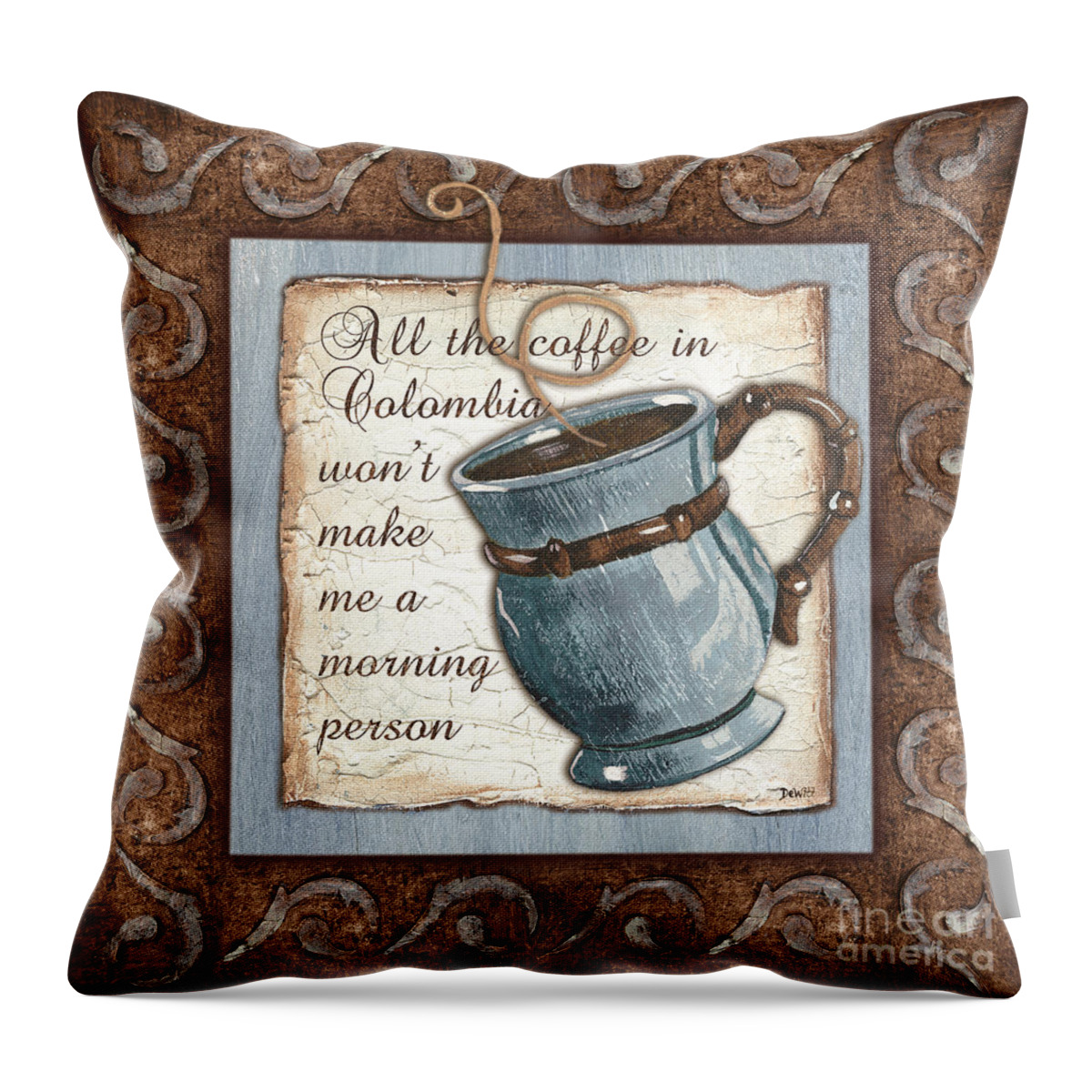 Coffee Throw Pillow featuring the painting Whimsical Coffee 1 by Debbie DeWitt
