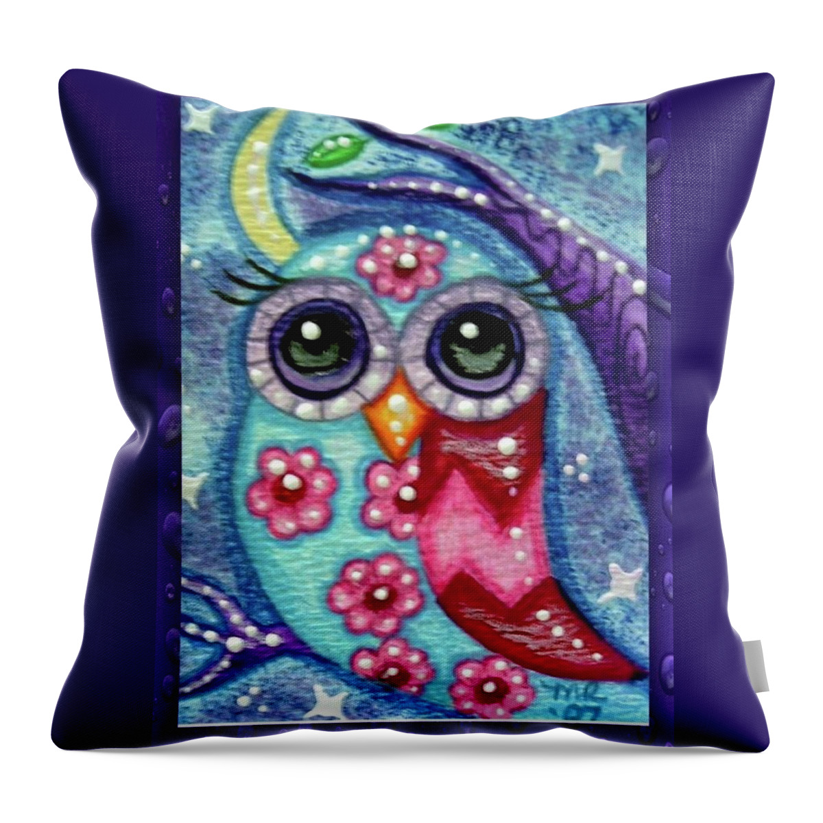 Whimsical Throw Pillow featuring the painting Whimsical Floral Owl by Monica Resinger
