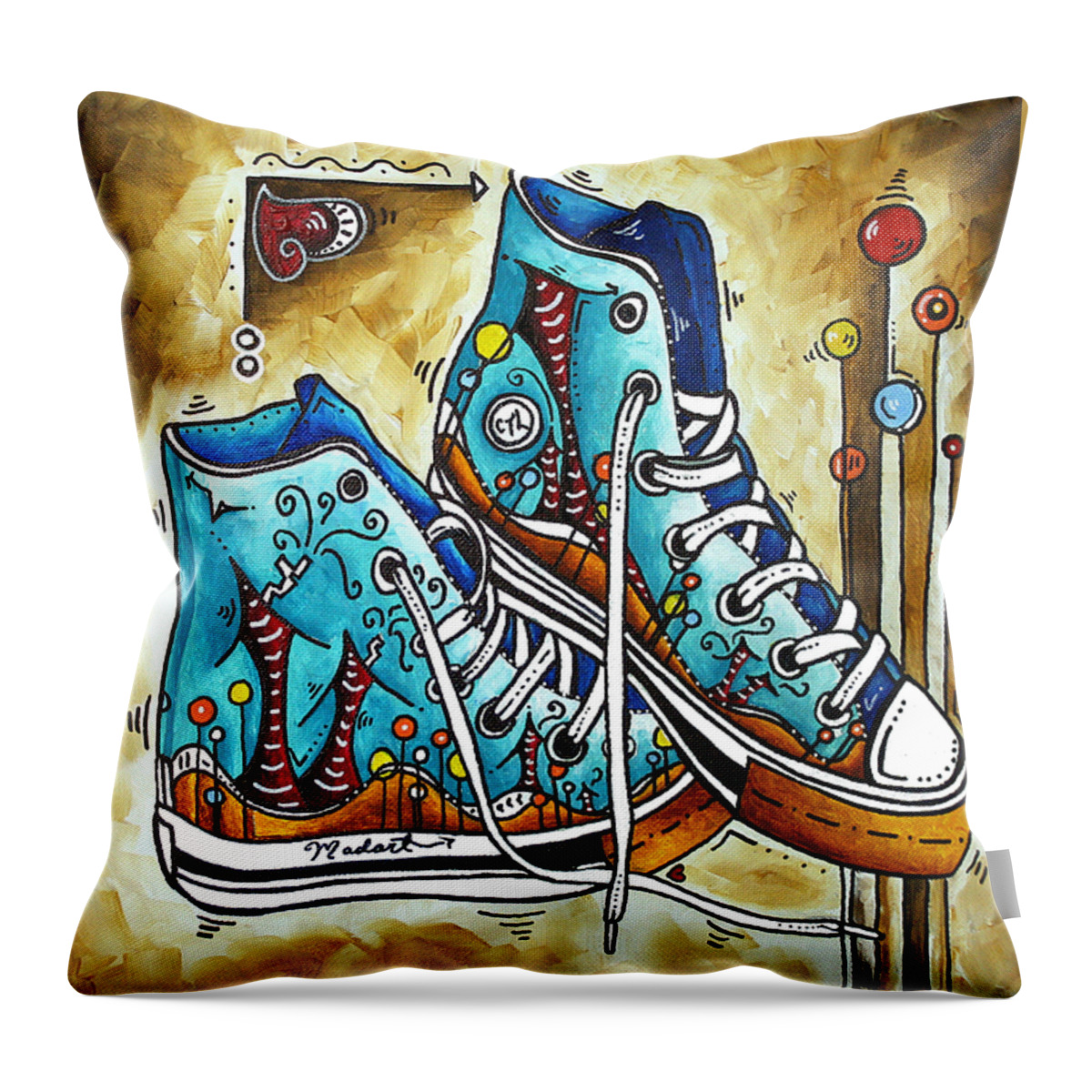 Original Throw Pillow featuring the painting Whimsical Shoes by MADART by Megan Aroon