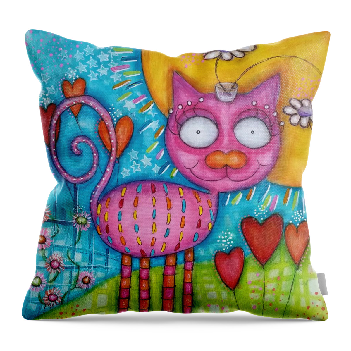 Cat Throw Pillow featuring the painting Whimsicat by Barbara Orenya