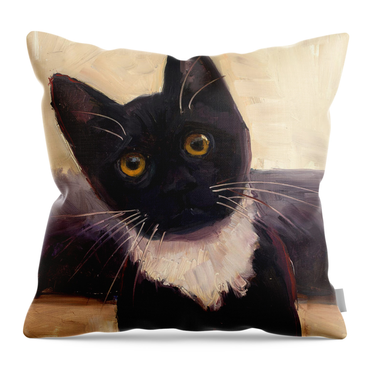Tuxedo Cat Throw Pillow featuring the painting Whiskers by Billie Colson