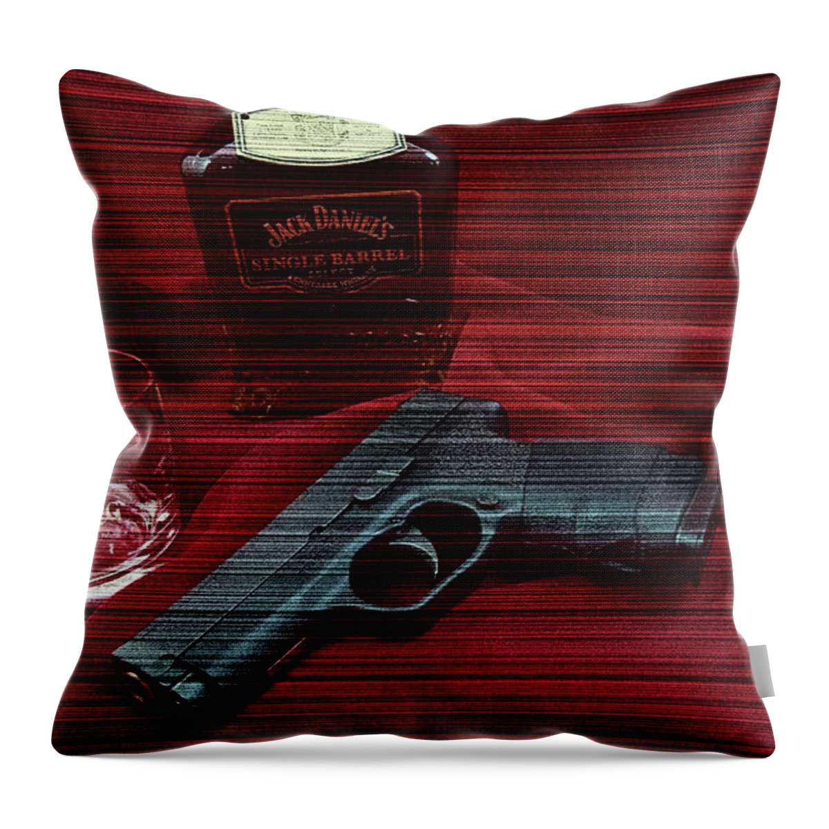 Whisky Throw Pillow featuring the digital art Whiskey And Guns by Jorge Estrada