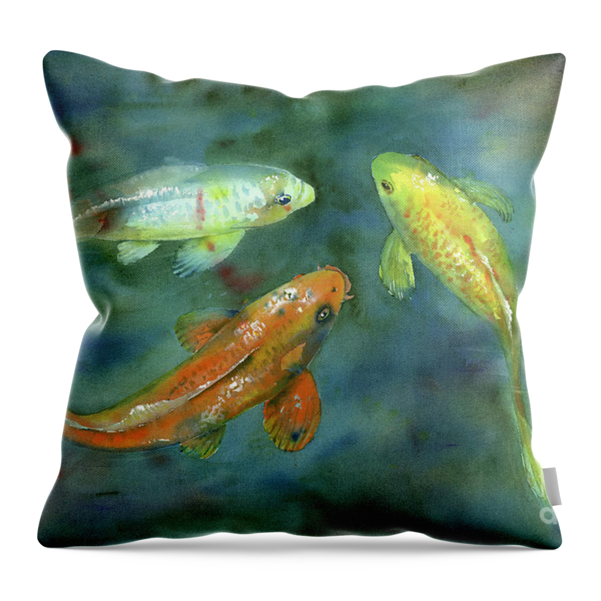 Watercolor Koi Throw Pillow featuring the painting Whispering Koi by Amy Kirkpatrick