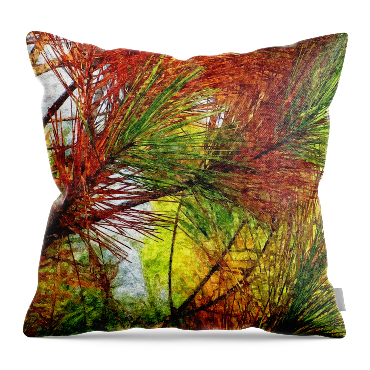 Pine Throw Pillow featuring the painting Whispering Pines by David Dehner