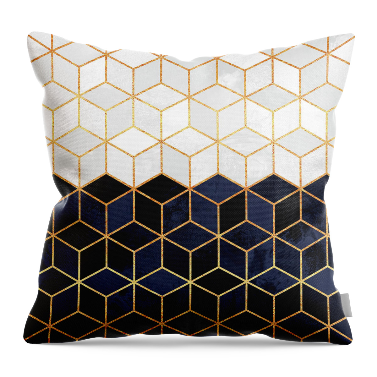 Graphic Throw Pillow featuring the digital art White and navy cubes by Elisabeth Fredriksson