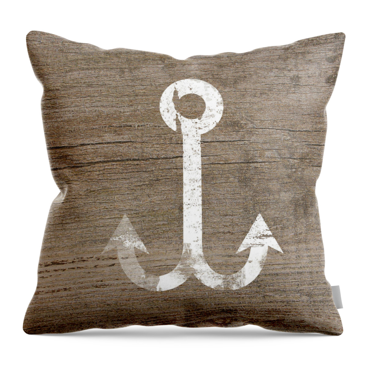 Wood Throw Pillow featuring the mixed media White and Wood Anchor- Art by Linda Woods by Linda Woods