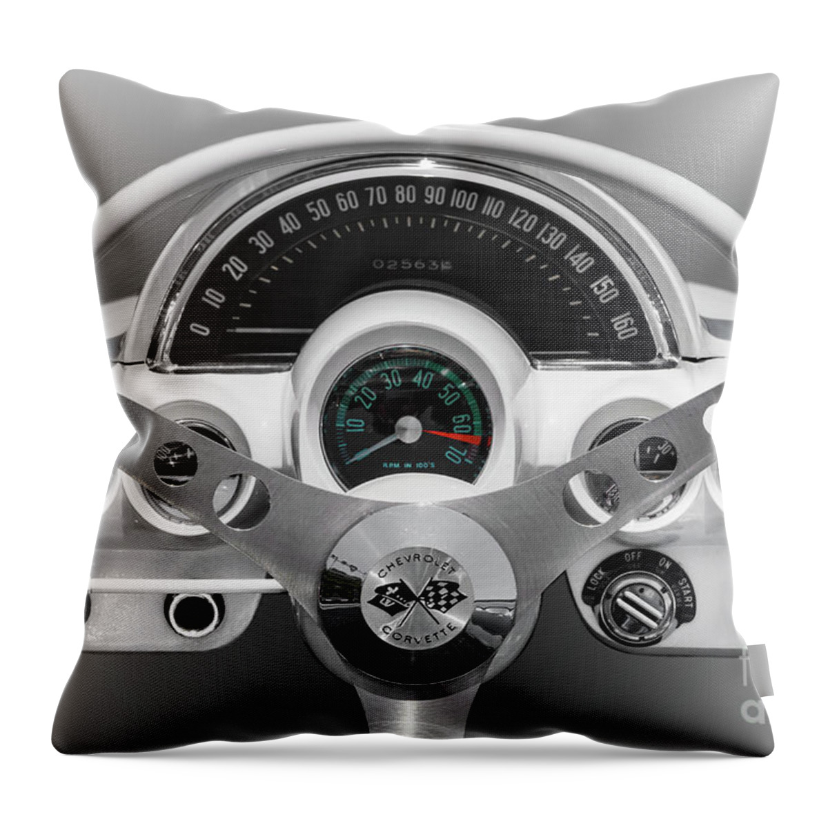 Corvette Throw Pillow featuring the photograph White C1 Dash by Dennis Hedberg