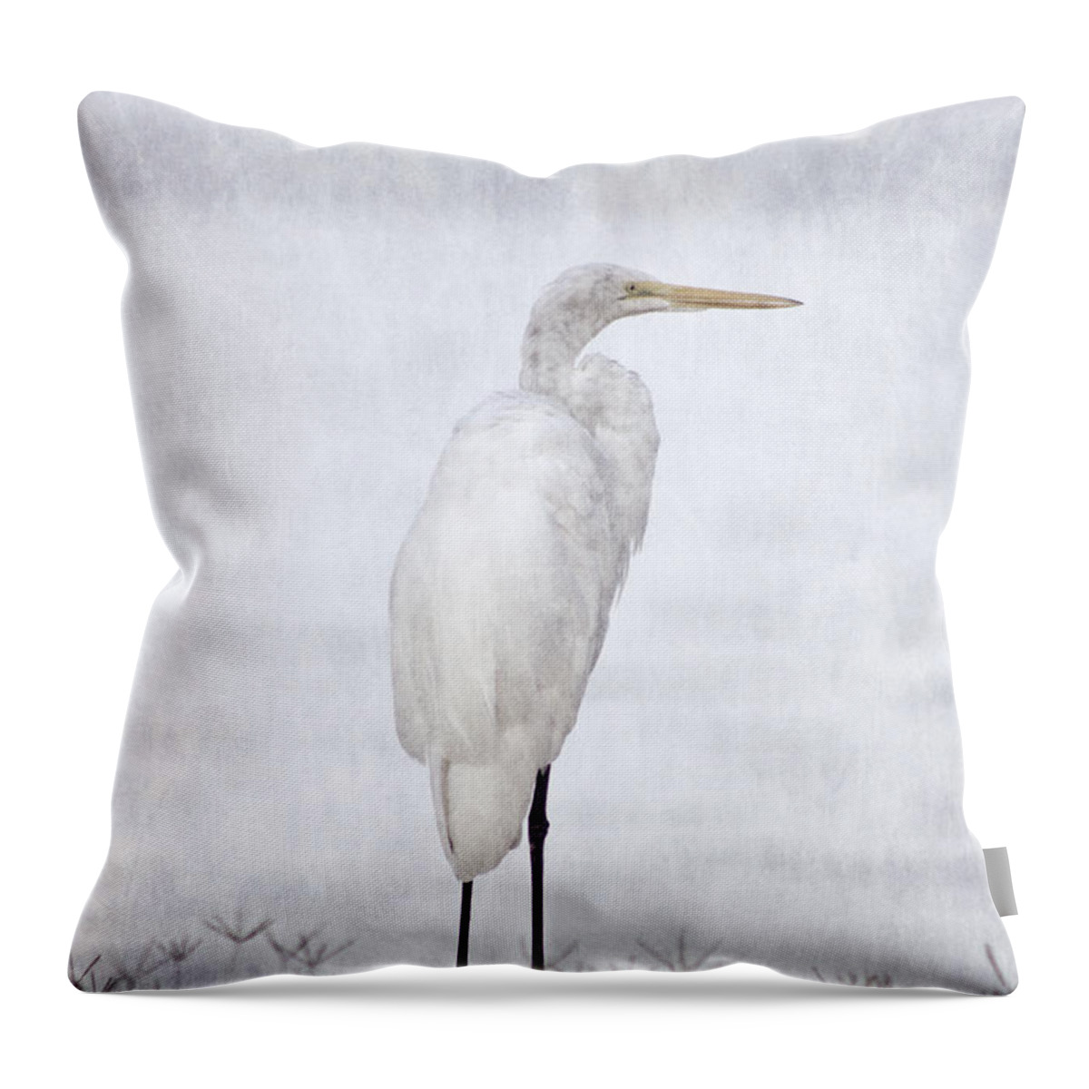 Egret Throw Pillow featuring the photograph White Egret at the Lake by Ella Kaye Dickey