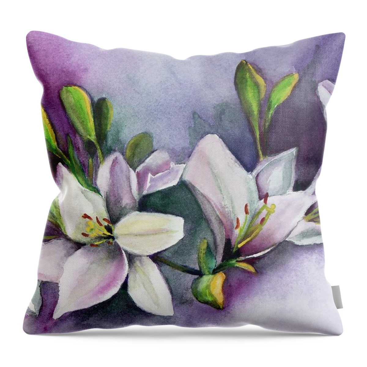 Still Life Throw Pillow featuring the painting White Flower by Marsha Woods